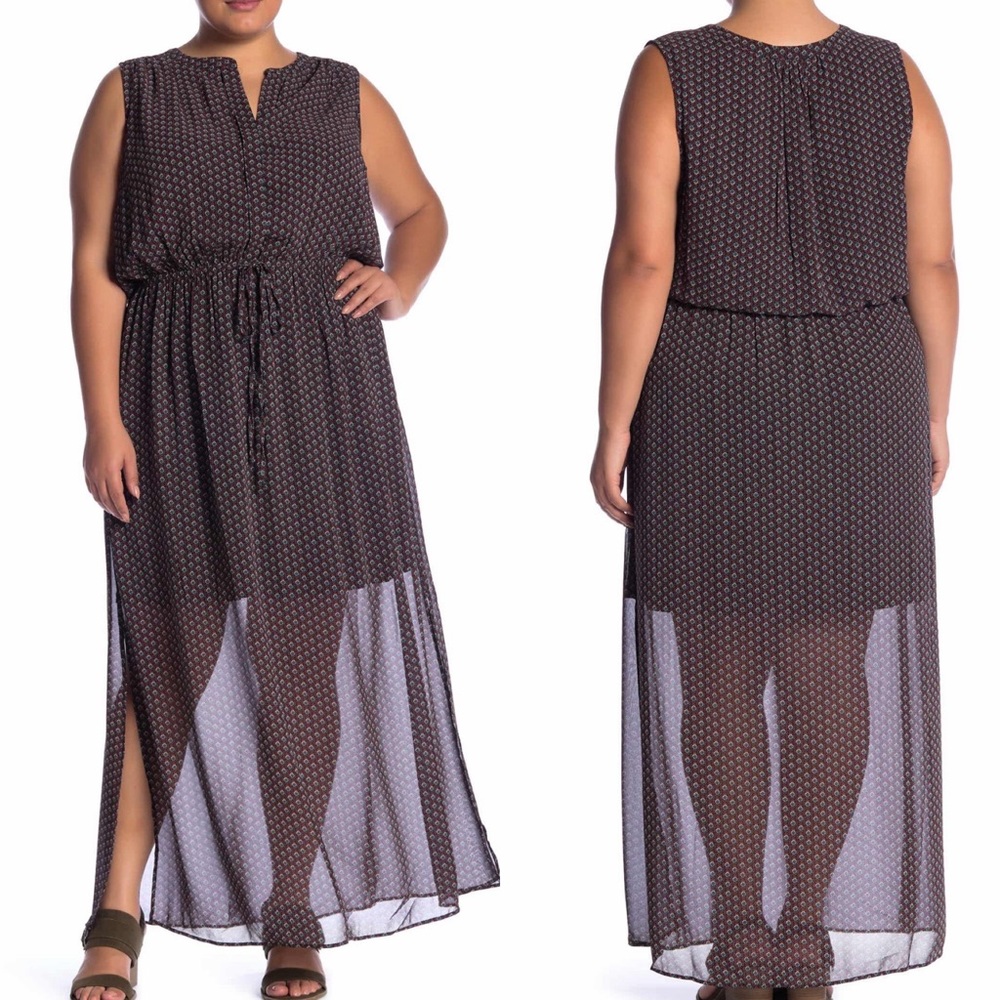 Daniel Rainn Maxi Dress Women Pattern Split Neck
